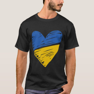 Ukraine Flag Scribbled Heart Coloured Blue Yellow  T-Shirt