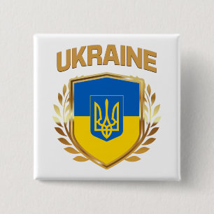 Ukraine Flag Shield & Emblem 2 Inch Square Button