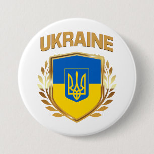 Ukraine Flag Shield & Emblem 3 Inch Round Button