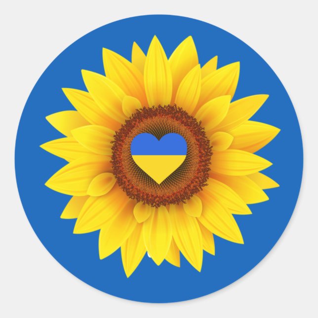 Ukraine Flag, Sunflower, & Heart (blue & yellow) C Classic Round Sticker (Front)