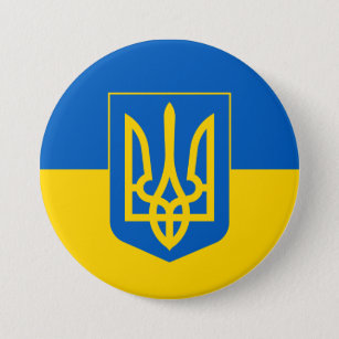 Ukraine Flag Trident Blue Yellow Ukrainian 3 Inch Round Button