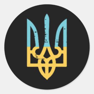 Ukraine Flag Trident Pocket Ukrainian Crest Women Classic Round Sticker