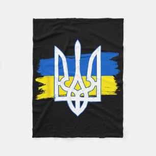 Ukraine Flag Trident - Ukrainian Tryzub Patriotic  Fleece Blanket