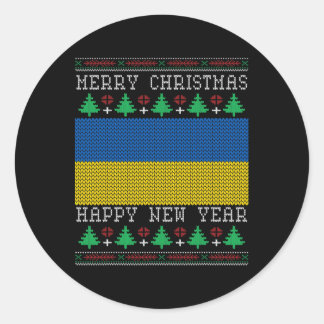 Ukraine Flag Ugly Christmas  Classic Round Sticker
