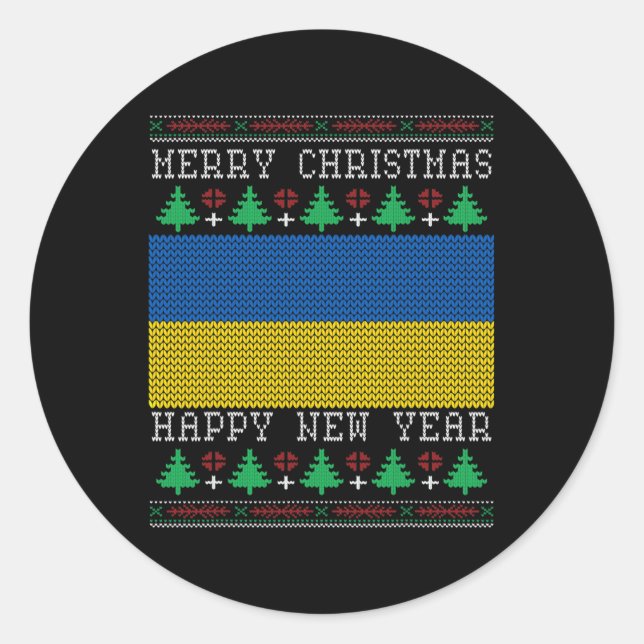 Ukraine Flag Ugly Christmas  Classic Round Sticker (Front)