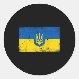Ukraine Flag Vintage Ukrainian Military Emblem Sym Classic Round Sticker