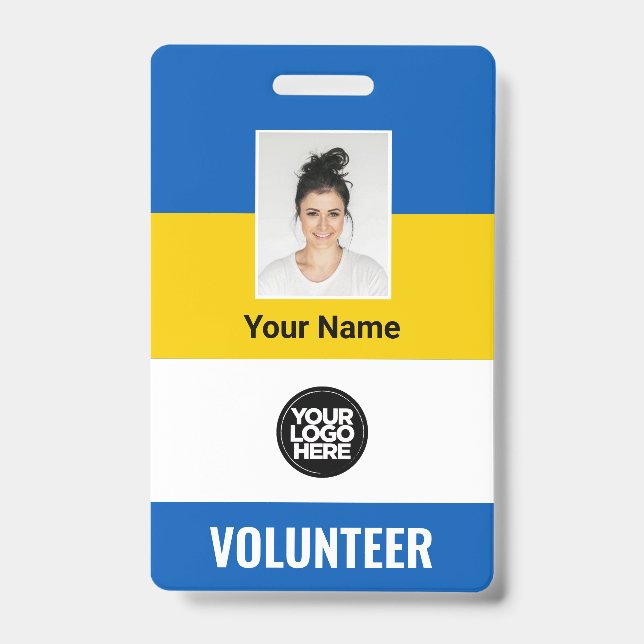Ukraine Flag Volunteer Photo Logo Name Badge (Front)