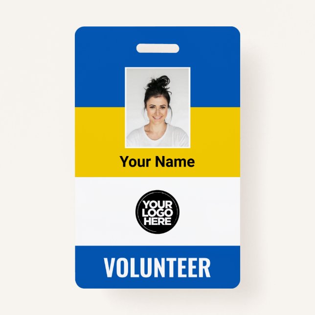 Ukraine Flag Volunteer Photo Logo Name Badge (Front)