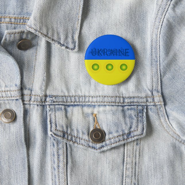 Ukraine Flag w Sunflowers  2 Inch Round Button (In Situ)