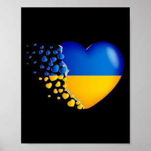Ukraine Flag With Fly Out Small Hearts Poster