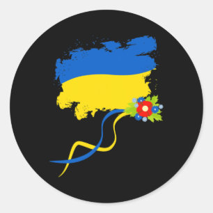 Ukraine Flag With Folk Flowers Ukrainian Pride Ret Classic Round Sticker
