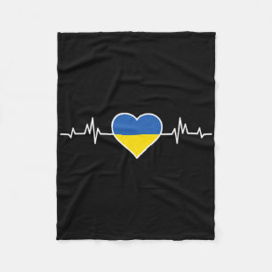 Ukraine Flag With Heart Heartbeat Love Ukrainian Fleece Blanket