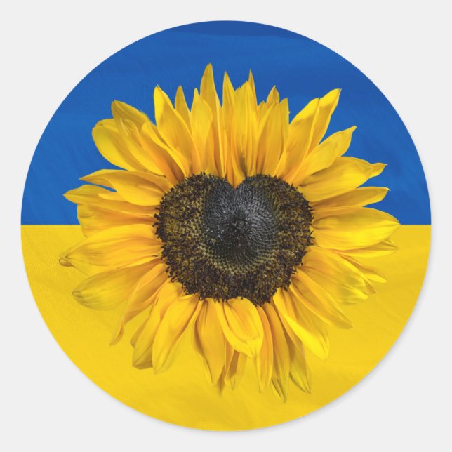 Ukraine Flag With Heart Sunflower  Classic Round Sticker (Front)
