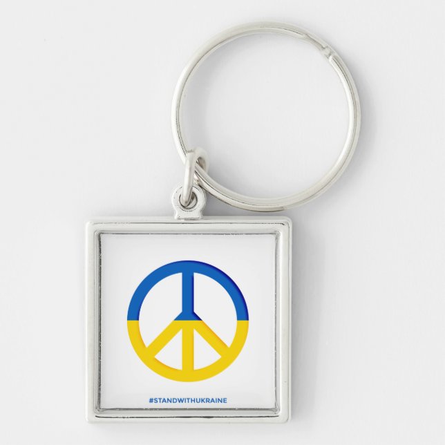Ukraine Flag with Peace Symbol Keychain (Front)