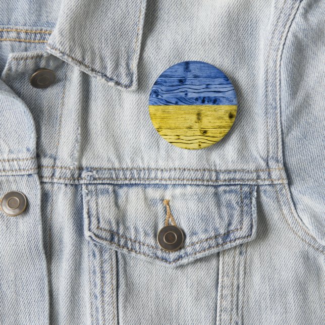 Ukraine flag yellow blue wood texture pattern 2 inch round button (In Situ)