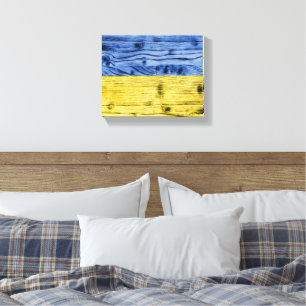 Ukraine flag yellow blue wood texture pattern canvas print