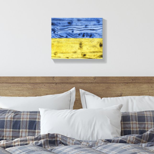 Ukraine flag yellow blue wood texture pattern canvas print (Insitu(Bedroom))