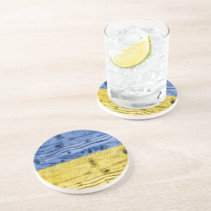 Ukraine flag yellow blue wood texture pattern coaster