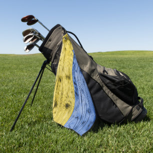 Ukraine flag yellow blue wood texture pattern golf towel