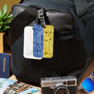 Ukraine flag yellow blue wood texture pattern luggage tag