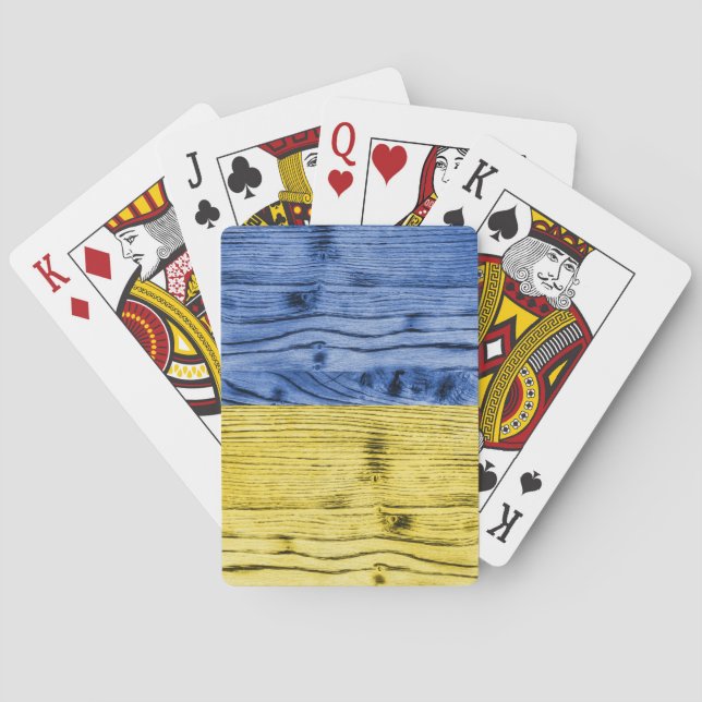 Ukraine flag yellow blue wood texture pattern playing cards (Back)