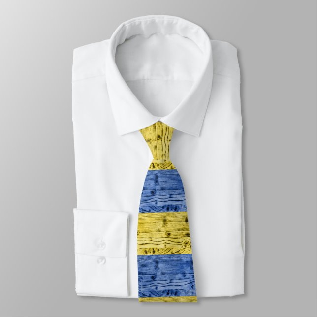 Ukraine flag yellow blue wood texture pattern tie (Tied)