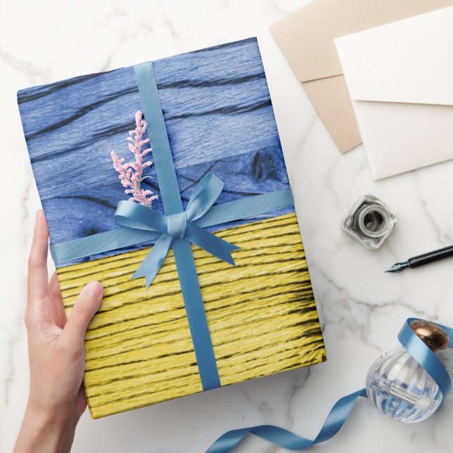Ukraine flag yellow blue wood texture pattern wrapping paper (Gifting)