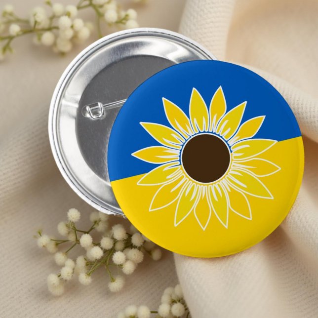 Ukraine Flag Yellow Sunflower National Flower 2 Inch Round Button (Creator Uploaded)