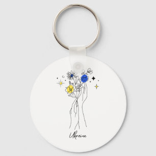 Ukraine Flower Bouquet With Ukrainian Flag Colors Keychain
