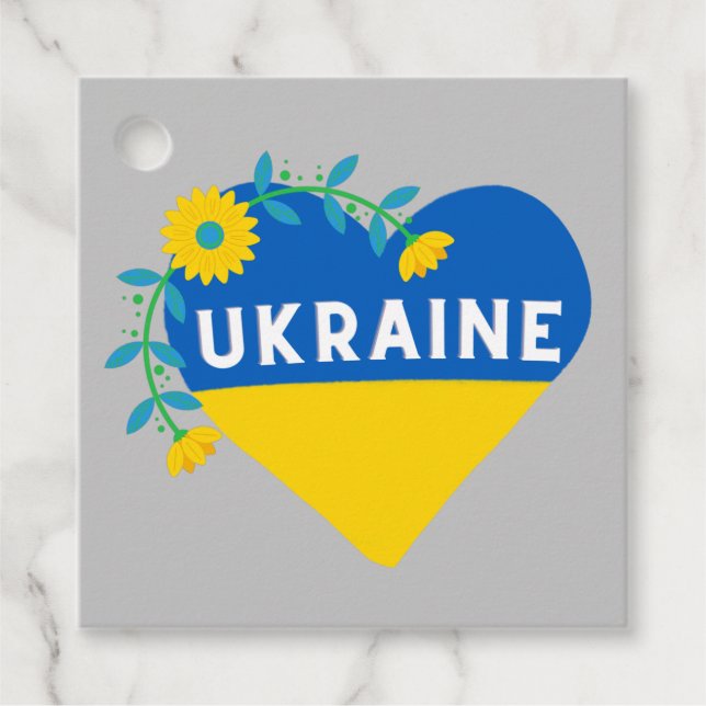 Ukraine Flower Heart Square  Favour Tags (Front)