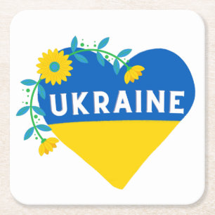 Ukraine Flower Heart Square Paper Coaster