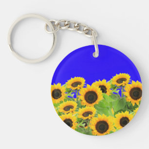 Ukraine Freedom Peace - Ukrainian Flag Sunflowers  Keychain
