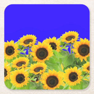 Ukraine Freedom Peace - Ukrainian Flag Sunflowers  Square Paper Coaster