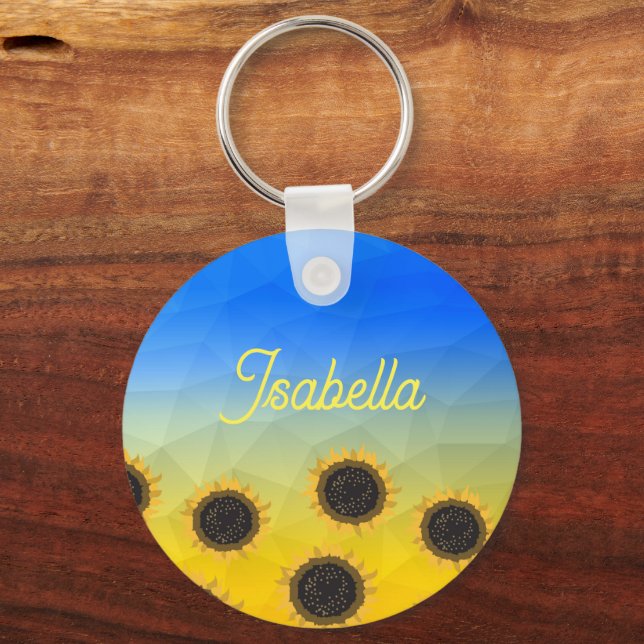 Ukraine geometry mesh pattern Flowers Your name Keychain (Front)
