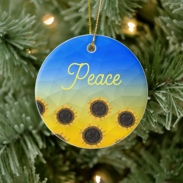 Ukraine geometry mesh pattern Sunflowers Peace Ceramic Ornament (Tree)