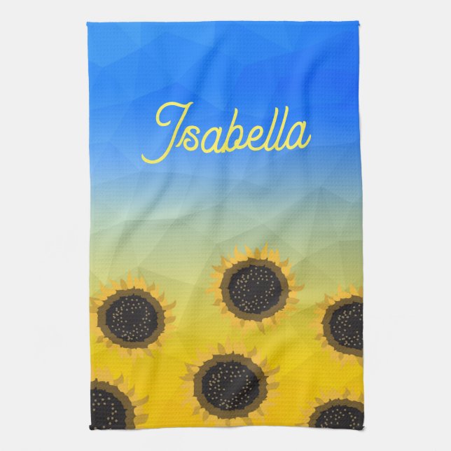 Ukraine geometry mesh Sunflowers Custom name Kitchen Towel (Vertical)