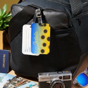 Ukraine geometry mesh Sunflowers Custom name Luggage Tag