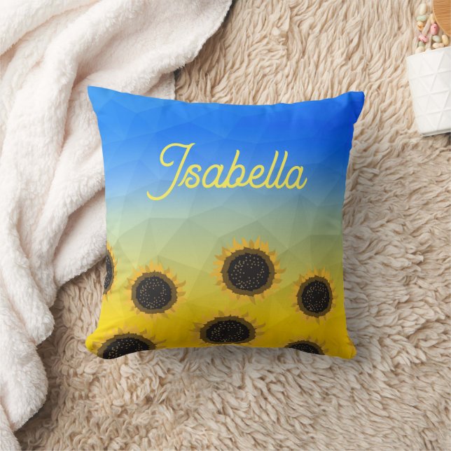 Ukraine geometry mesh Sunflowers Custom name Throw Pillow (Blanket)