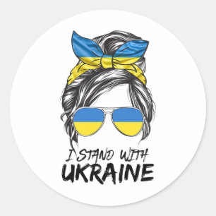Ukraine Girl Ukrainian Girl Flag Messy Bun Ukraine Classic Round Sticker