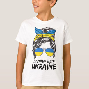 Ukraine Girl Ukrainian Girl Flag Messy Bun Ukraine T-Shirt