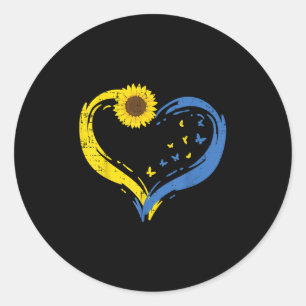 Ukraine Heart Sunflower Butterfly Ukrainian Girls  Classic Round Sticker