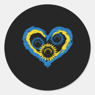 Ukraine Heart Sunflowers Ukrainian Support Girls K Classic Round Sticker