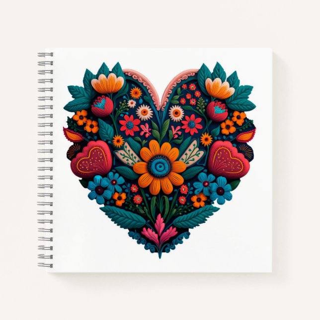 Ukraine-Inspired Heart of Flowers Notebook (Front)