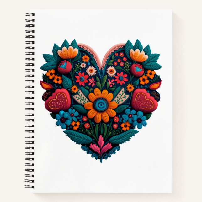 Ukraine-Inspired Heart of Flowers Notebook (Front)