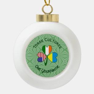 Ukraine Ireland USA Shamrock Flag Personalized Ceramic Ball Christmas Ornament