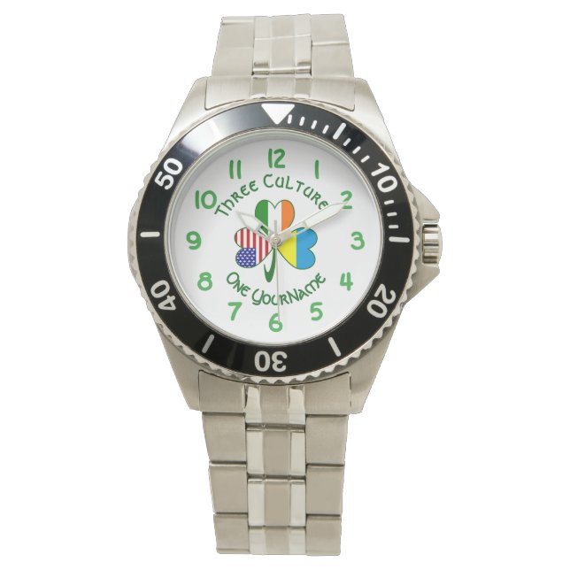 Ukraine Ireland USA Shamrock Flag Personalized  Watch (Front)