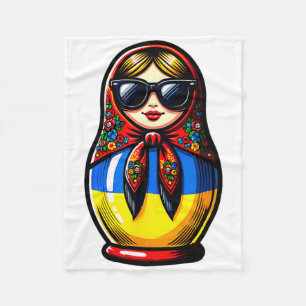Ukraine Matrjoshka With Sungles For Ukrainians Mat Fleece Blanket
