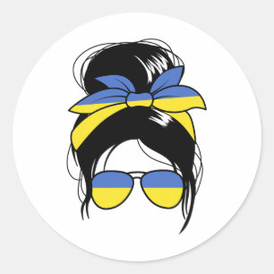 Ukraine Messy Bun Ukrainian Woman Gift Women's Ukr Classic Round Sticker