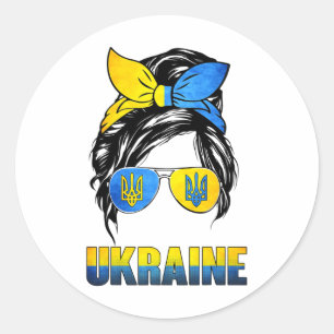 Ukraine Messy Bun Wearing Ukraine Flag Gles Gift  Classic Round Sticker