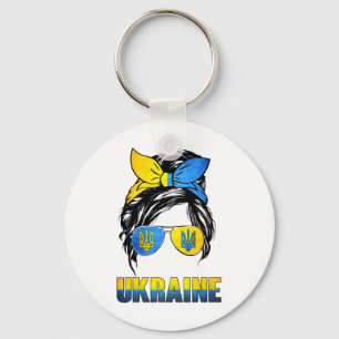 Ukraine Messy Bun Wearing Ukraine Flag Gles Gift Keychain